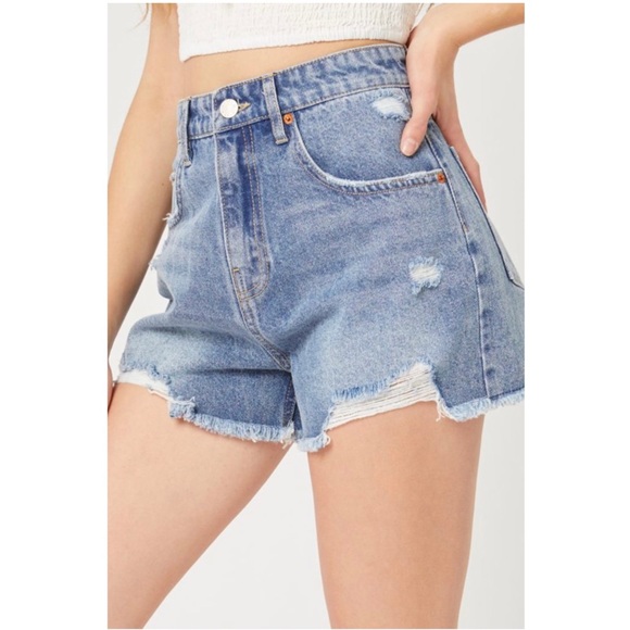 High rise distressed denim shorts - Picture 2 of 5